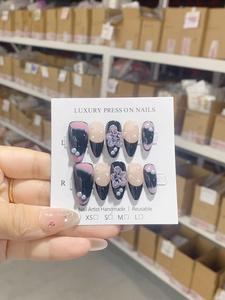 <span class=keywords><strong>Uñas</strong></span> Acrílicas Francesas 3D, Estilo Princesa Dulce y Linda, Removibles, Reutilizables, Forma Almendrada y Ataúd, Hechas a Mano - Product Image 4