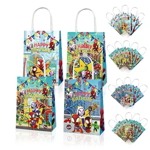BD105 만화 스파이더 맨 디자인 아이 생일 파티 선물 포장 가방 핸들