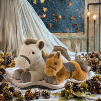 Peluche Cheval Couché Ultra Douce en Coton PP, Cadeau d'Anniversaire, Mascotte du Cheval de l'Année du Zodiaque, Petit Animal en Peluche Marron