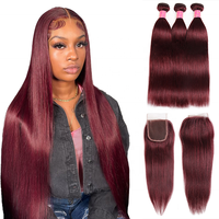 Extensions de cheveux humains de qualité 12A, couleur naturelle, cheveux vierges brésiliens, tissage lisse, extensions de cheveux bordeaux, 100g