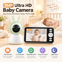 Moniteur Bébé Intelligent WiFi 5 Pouces avec Caméra 3MP, Fonction Panoramique/Inclinaison, Berceuses Apaisantes, Audio Bidirectionnel, Détection des Sons de Pleurs et Application Mobile