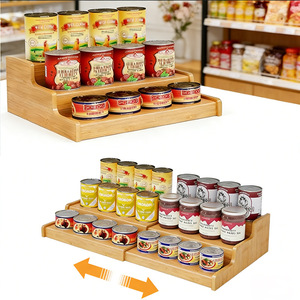 Étagère de rangement extensible en bambou à plusieurs niveaux pour conserves et collations, organisateur de comptoir de cuisine, forme rectangulaire - Product Image 1