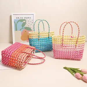 PP Woven Beach Straw Bag Plastic Shopping Straw Bag For Women's Vegetable Handbag Shoulder Bags