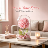 Kubah Kaca Bunga Hydrangea Pink Awet, Bunga Asli Abadi di Bawah Penutup Kaca, Hiasan Meja, Hadiah Valentine Ulang Tahun, Grosir