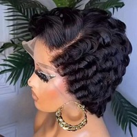 Perruques sans colle en gros à prix abordable, perruques Lace Front en cheveux naturels, coupe courte Pixie, perruques Lace Front 13*4 en cheveux naturels pour femmes noires