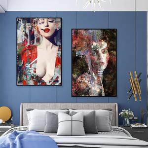 Tableau mural abstrait sur toile : <span class=keywords><strong>Portrait</strong></span> féminin, Art moderne, <span class=keywords><strong>Peinture</strong></span> de femme, Style graffiti coloré, Impression de figure pour décoration de salon - Product Image 1