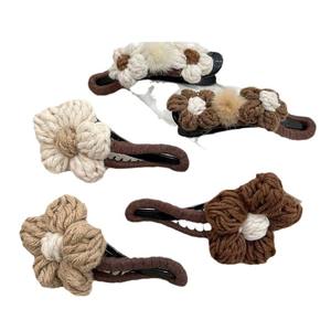 Autunno inverno Vintage fiore fermaglio moderno maglia grande per capelli coreano semplice tinta unita dolce nuovi modelli all'ingrosso - Product Image 5