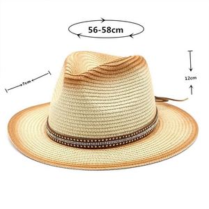 Custom Unisex Vintage Ombre Printed Paper Straw Sun <b>Hat</b> New Trendy Panama Style with Rivet Belt <b>for</b> Outdoor Beach & Travel - Product Image 2