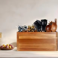 Support à ustensiles de cuisine en bois personnalisé, organisateur de comptoir avec séparateurs amovibles, boîte de rangement pour couverts à fixer au mur