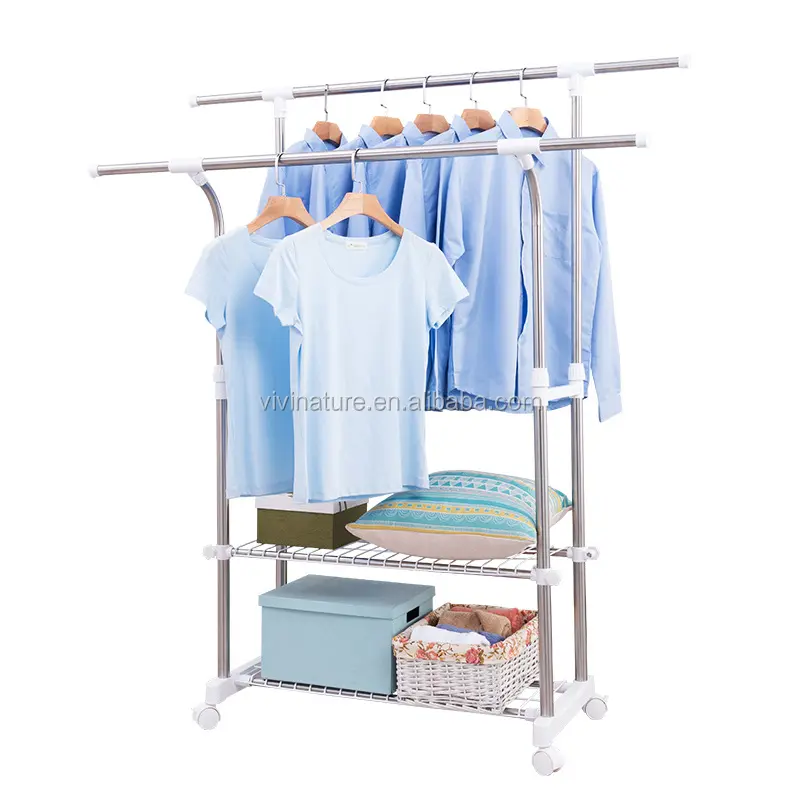 Vivinature Metal double pole Clothes Hanger dryer with wheels drying rack