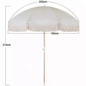 Havana Outdoors Beach Umbrella Portable 2 Metre Fringed Garden Sun Shade Shelter