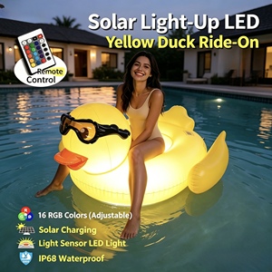 Flotador de Agua con Luz Solar e Inducción, Pato o Unicornio Luminoso, Control Remoto, Anillo Flotante Grande con Asas - Product Image 1