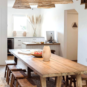 Ensemble de table et chaises de salle à manger d'extérieur minimaliste en teck pour jardin - Product Image 3