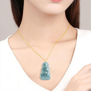 หยกธรรมชาติสีน้ำเงิน พระอวโลกิเตศวรา จี้หยกทอง 18k ดีไซน์ดั้งเดิมสำหรับทุกเพศ ศาสนาพุทธ สไตล์จีน D570 - Product Image 5