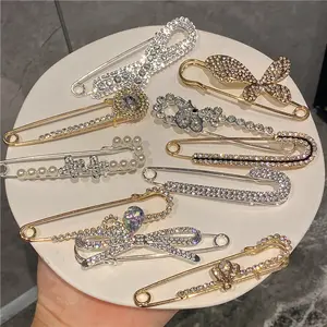 7.5cm grande mode or métal papillon coeur broches broches écharpe Hijab broches concepteur strass et perles vêtements accessoires