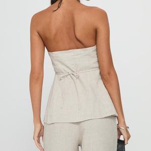 Mode 2025 – Nouveaux hauts en lin et coton pour femmes, style streetwear, chemisiers sexy sans manches, débardeurs tube pour dames - Product Image 3