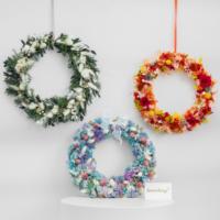 Couronne de fleurs préservées Lovebay faite à la main, longue durée, en fleurs naturelles, pour porte d'entrée, mur, mariage, Noël, Thanksgiving
