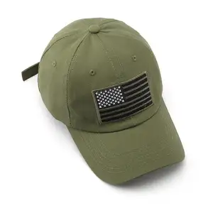 USA vintage male female green embroidery patch logo dad hat caps with embroidered american flag