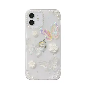 Popular Luxury Phone Case Transparent Three-dimensional Butterfly Epoxy Glitter Cover Cell Phone Case For Phone Xs Xr Max