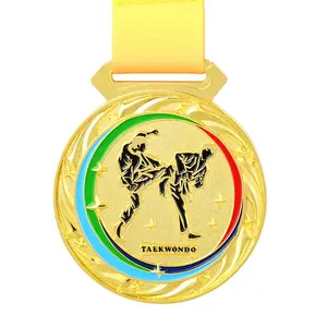 High Quality OEM Design Metal Alloy Memorial Custom Taekwondo Kung Fu Tai Chi Medals Sports With Colorful Gradient Ribbon Nobao