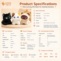 Peluche Chat IA Siamese Noir et Blanc 3 Styles Double Écran Tactile 1,28 pouces Queue qui abaisse ChatGPT 40+ Langues Clonage Vocal Mémoire 2.4G