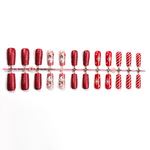 24 pièces en boîte à la main style français <span class=keywords><strong>court</strong></span> <span class=keywords><strong>faux</strong></span> ongles conseils pour l'application des doigts automne hiver INS Design chapeau de noël - Product Image 5