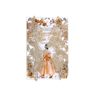 Tarjetas <span class=keywords><strong>de</strong></span> invitación cortadas con láser <span class=keywords><strong>de</strong></span> mariposa dulce princesa dieciséis invitación Baby Shower Ticket - Product Image 1