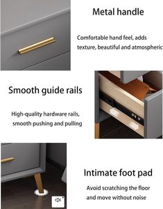 <span class=keywords><strong>Comodino</strong></span> Moderno in Pelle con Cassetto Scorrevole e Gambe in Metallo, Tavolino Laterale Stile Medievale Adatto <span class=keywords><strong>per</strong></span> Camera da Letto - Product Image 3