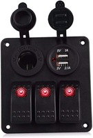 12V-24V Double Port USB Chargeur Prise Interrupteur À Bascule Panneau En Aluminium Bleu LED Lumière Étanche Interrupteur À Bascule pour Marine Bateau Voiture