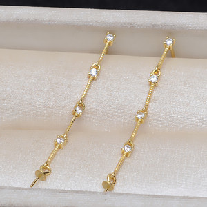 S925 Silver Long Tassel Ear <b>Hook</b> Three Chain O-Chain <b>Earrings</b> DIY Pearl Ear <b>Hook</b> Accessories Empty Jewelry Findings Components - Product Image 2