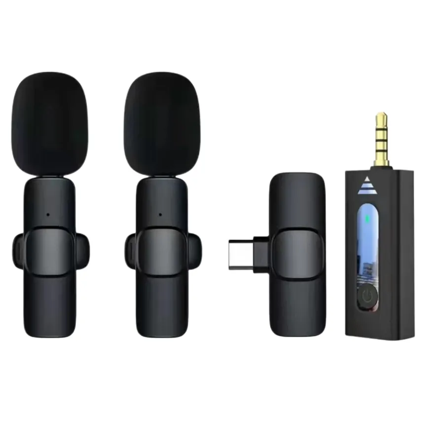 K9 mikrofon Lavalier nirkabel, dengan klip portabel Audio Video rekaman mikrofon Mini untuk iPhone Android ponsel pengisian daya langsung