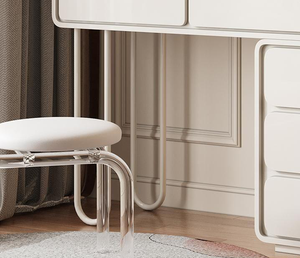 Tocador de dormitorio extensible crema de estilo moderno con taburete de espejo ajustable gabinete de maquillaje de madera tocador función de almacenamiento - Product Image 4