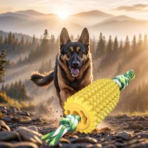 Jouet à mâcher durable pour chien en forme de maïs, bâton molaire avec fonction couineuse, en caoutchouc, coton et nylon, emballé en sachet, vente en gros - Product Image 4