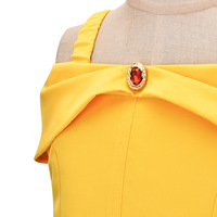 Robe de princesse jaune pour filles avec jupe, boucles d'oreilles roses, sceptre, masque, collier, gants, couronne