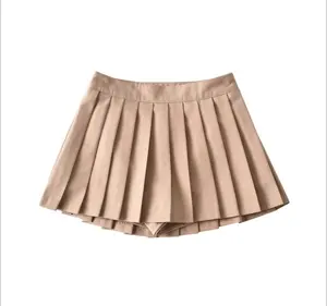 2022 Summer Academy Style Anti Going A-line Short Skirt Women's Mid Rise Half Length Skirt Front Short Back Long Pleated Skirt
