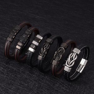 Pulseras de Cuero para Hombre, Acero Inoxidable, Diseño de Cruz, 7.5, 8.5, 9 Pulgadas, Regalo, Joyería, Pulsera de Cadena - Product Image 1