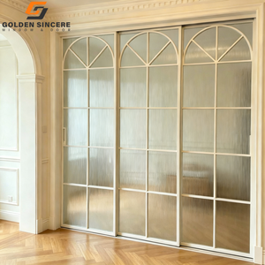 Puerta Corredera de Vidrio Acordonado Elegante GS con Marco Delgado y Arco de Metal Blanco para Sala de Estar - Product Image 3