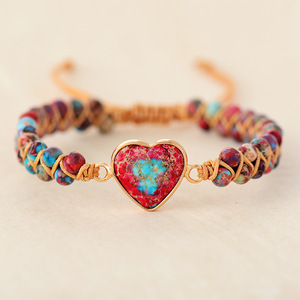 Hot Selling Trendy Unisex Chakra Stone Adjustable Braided Macrame <b>Bracelet</b> with Rainbow Heart <b>Beads</b> for LGBTQ Pride - Product Image 2