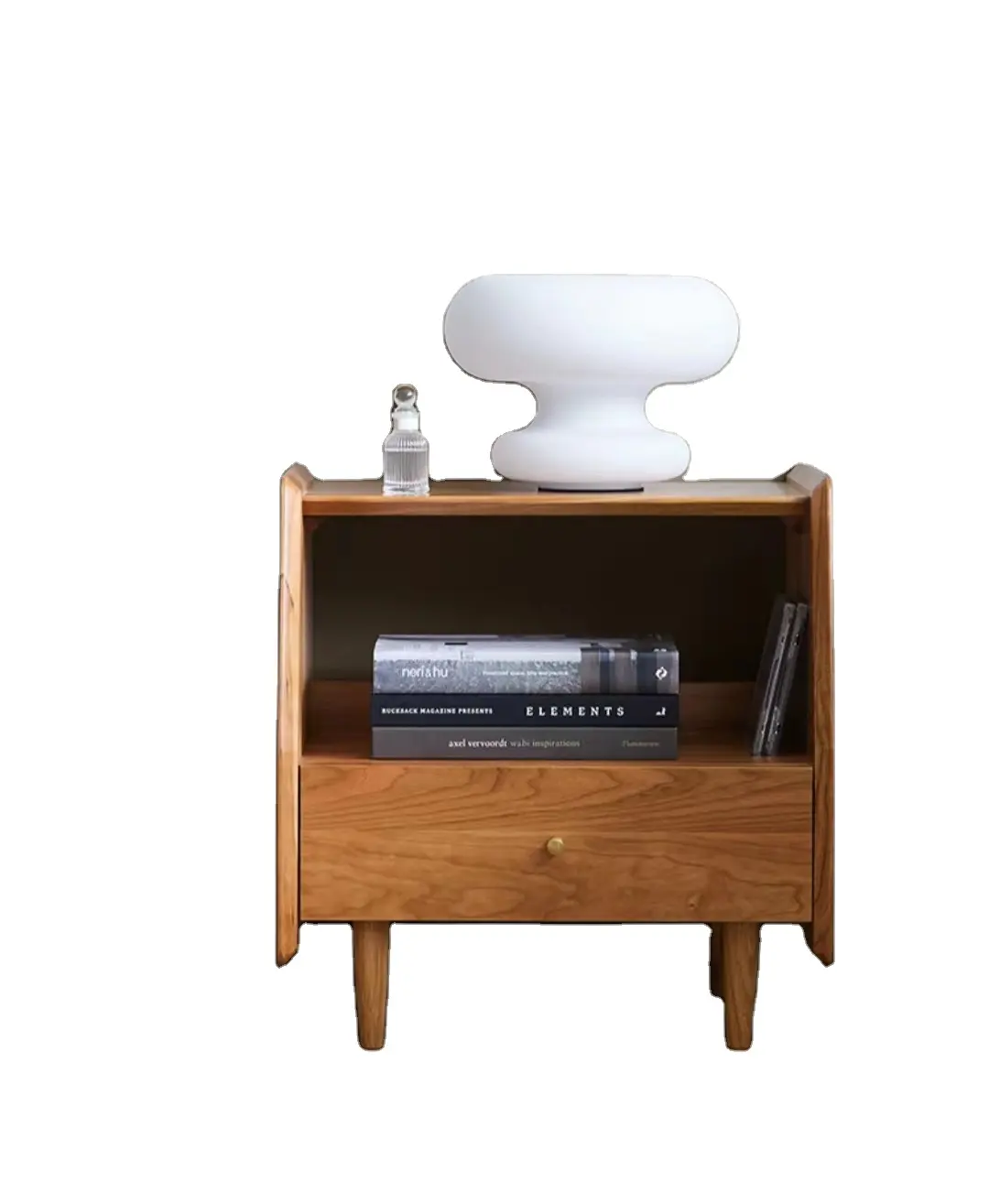 Mesita de noche de madera maciza, estante de almacenamiento para dormitorio, gabinete de almacenamiento pequeño, mesita de noche de vidrio simple moderna