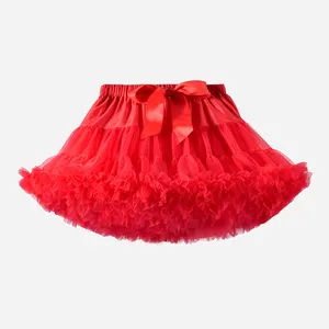 女の赤ちゃんチュチュスカートバレリーナ赤ふわふわペティスカート子供バレエダンスガールチュールミニスカート