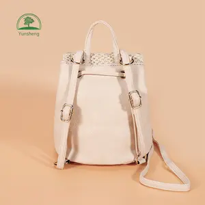Fashion Small Straw Backpack For Women Drawstring Shoulder Bag Grass Weave Tassel Sequin Mini Bucket Backpack