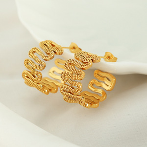 Geometric Huggie <b>Earrings</b> Gold Zinc Alloy Irregular Design Stainless Steel <b>Post</b> EH215 - Product Image 1