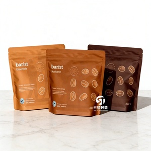 Stand Up <b>Coffee</b> Packaging Bags | Aluminum Foil Zipper Pouches with One Way Valve for <b>Coffee</b> <b>Beans</b> - Product Image 1