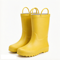 Bottes de pluie mi-mollet imperméables en caoutchouc jaune unisexe pour enfants avec poignées de traction, doublure légère en coton pour l'été et l'automne