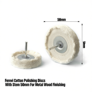 Disques de polissage en coton Fervi avec tige de 50 mm pour la finition du métal et du bois - Product Image 2