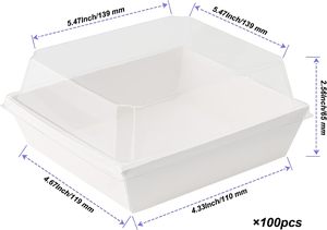 2.9*5.3inch vuông màu trắng dùng một lần hộp đựng thức ăn bánh sandwich lát bánh giấy hình chữ nhật hộp với nắp đậy rõ ràng - Product Image 2