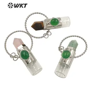 WT-P1687 Amazing Women Gorgeous Silver plated hexagon stone quartz perfume bottle with roller glass bottle perfume pendant