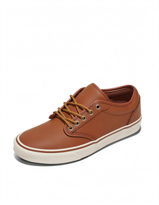 Zapatos de Skateboarding de Cuero Genuino Marrón, Zapatillas Casuales con Cordones, Calzado Cómodo con Amortiguación - Product Image 1
