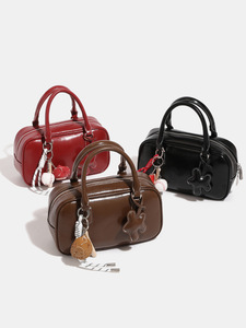Bolso de Bolos de Diseño Compacto para Mujer, Nuevo Estilo Otoño-Invierno, Bolso Retro con Correa Cruzada para Hombro, Bolso Boston con Cremallera - Product Image 6