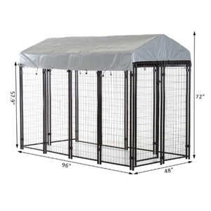 8ft x 4ft x <span class=keywords><strong>6ft</strong></span> kaynaklı tel ağır açık Pet köpek kulübesi kalem UV dayanıklı su geçirmez kapak ile sandık kafes